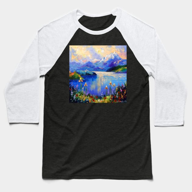 Flowers at the mountain lake Baseball T-Shirt by OLHADARCHUKART